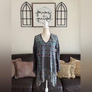 Johnny Was Embroidered Cupro Rayon Tunic Top Blouse Eyelet Bohemian Size M‎